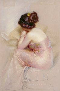 Saten Abiye Elbiseli Genç Kadın Çalışması (kağıt üzerinde pastel)